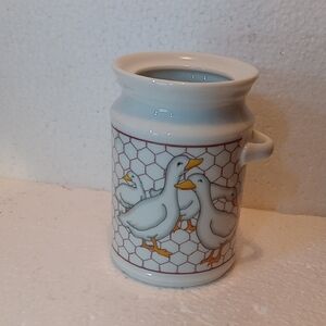 Vintage Ceramic Glaze Container With Ducks And A Chicken Wire Design 1980s Good